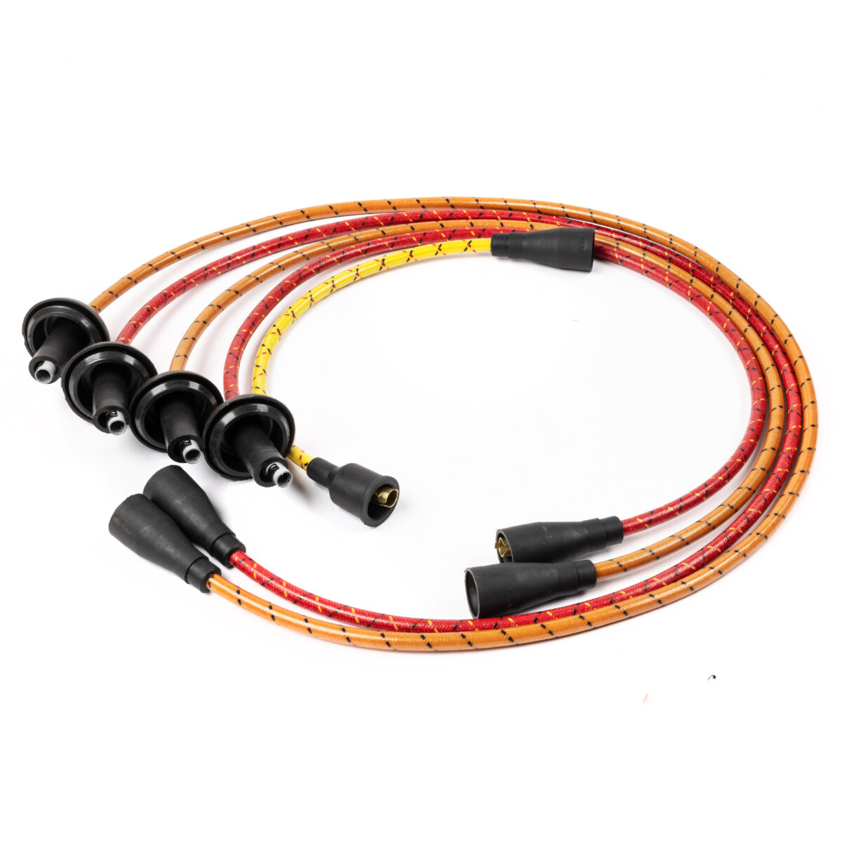 Type 1 009 / 034 Yellow Orange Harlequin Vintage Cotton Wrapped 7mm HT Ignition Leads