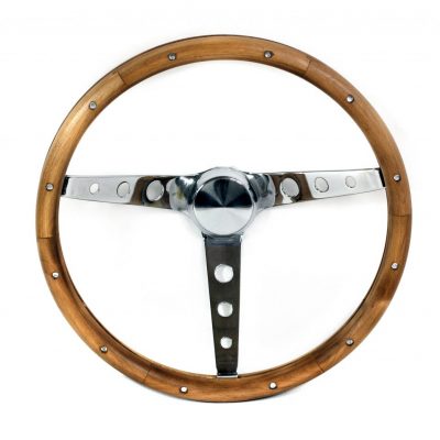 Walnut Steering Wheel, Chrome Deluxe, 15", 4-1/8" Dish