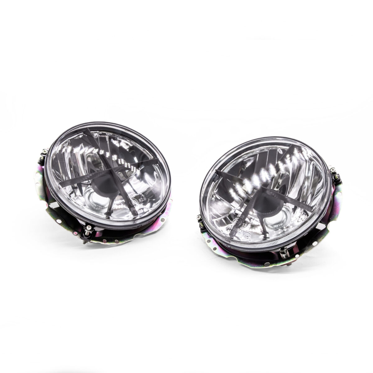 Headlight 7" Pair Light Lens Chrome Black Crosshairs Pair
