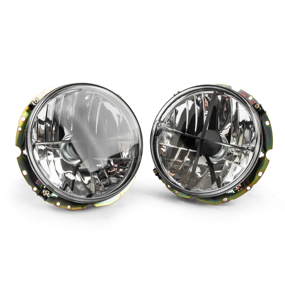 Headlight 7" Pair Light Lens Chrome Black Crosshairs Pair