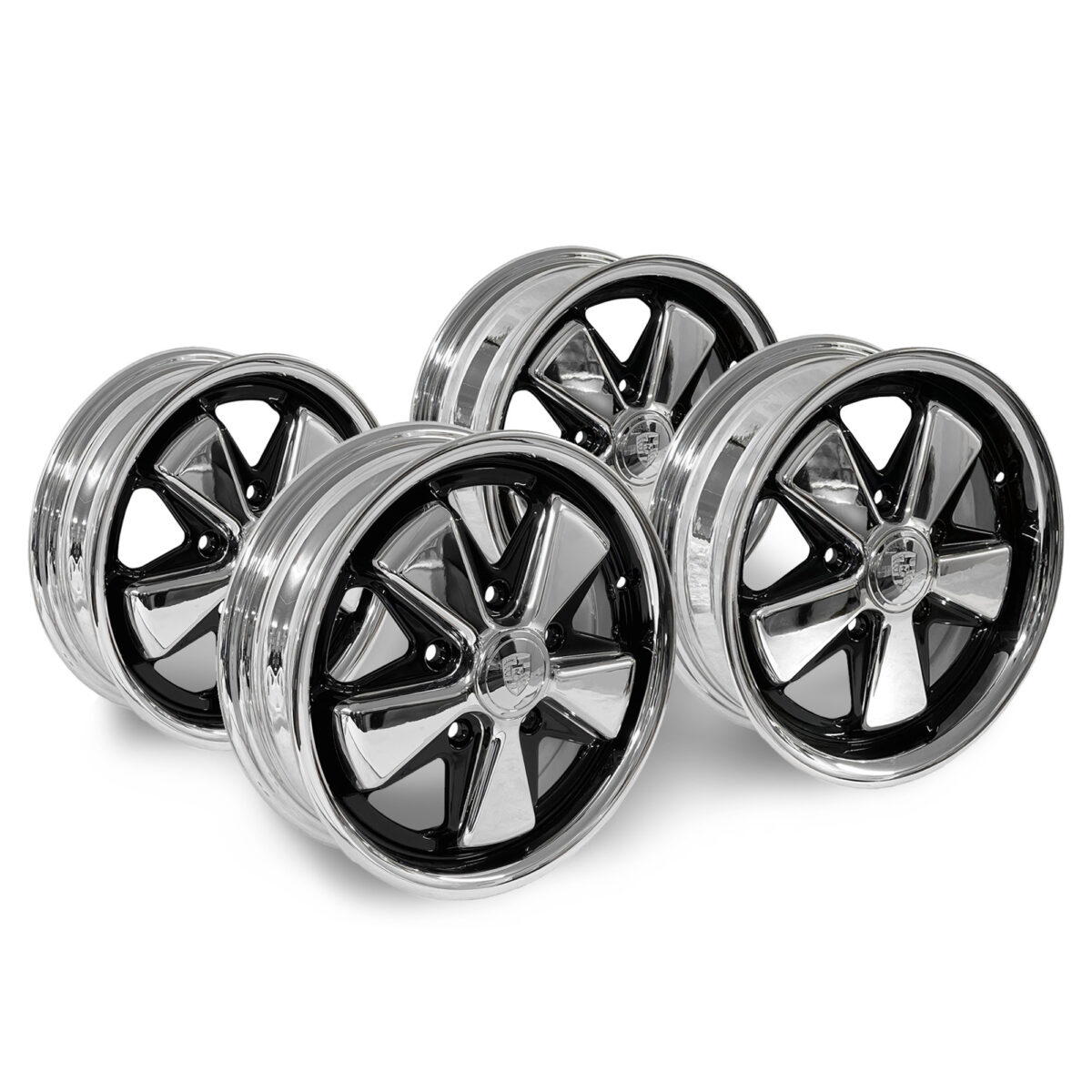 Chrome / Gloss Black Correctly Detailed Fuch Staggered Wheel Set 4.5" / 6" Front / Rear (Set of 4 Wheels)
