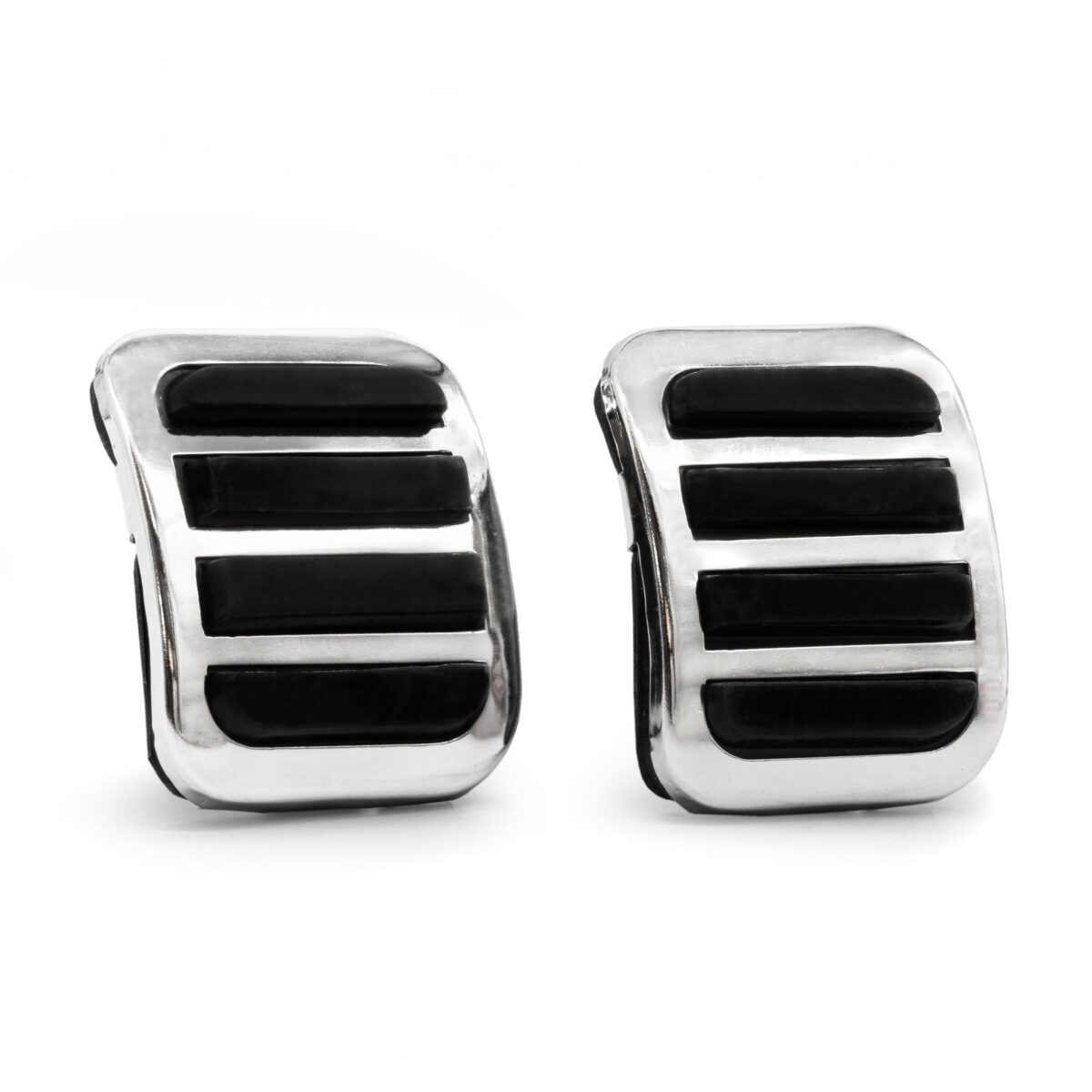 Custom Brake and Clutch Pedal Pad Set, Chrome w/ Black Rubber