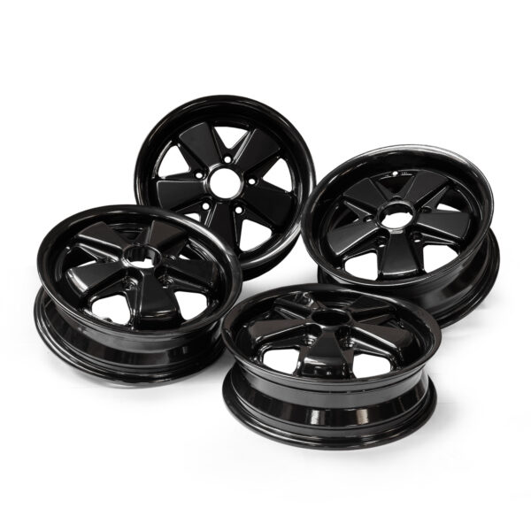 Gloss Black Fuch Staggered Wheel Set 4.5" / 6" Front / Rear (Set of 4 Wheels)