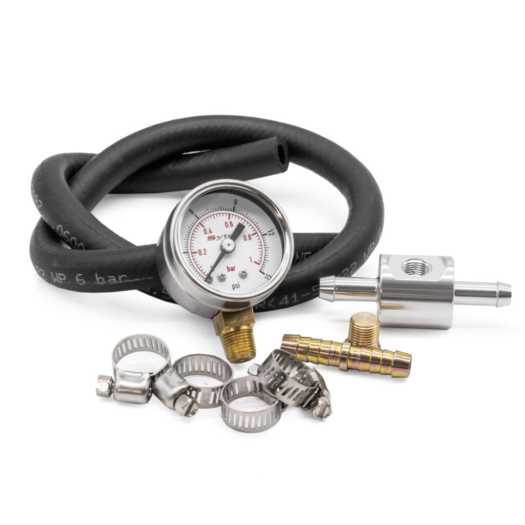 Malpassi 0-15 PSI In-Line Fuel Pressure Gauge Complete Kit, with Line and Fittings