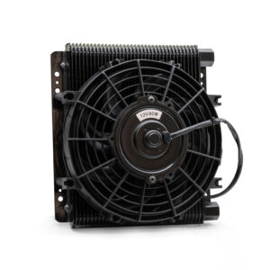 72 Plate Competition Full Flow Oil Cooler with 12V Cooling Fan, Universal
