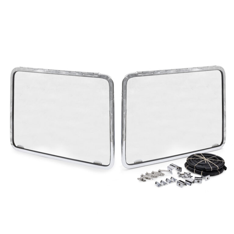 1955-67 Split Screen Triple Chrome Front Safari Pop Out Windows, Pair