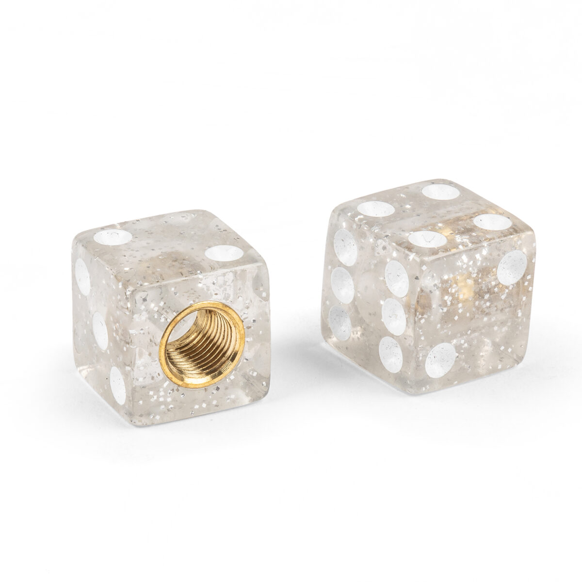 Mooneyes Clear Glitter Dice Valve Caps, Pair
