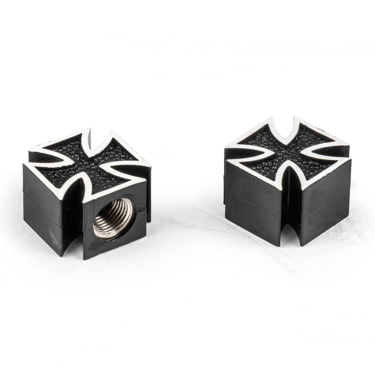 Mooneyes Iron Cross Black Valve Caps, Pair