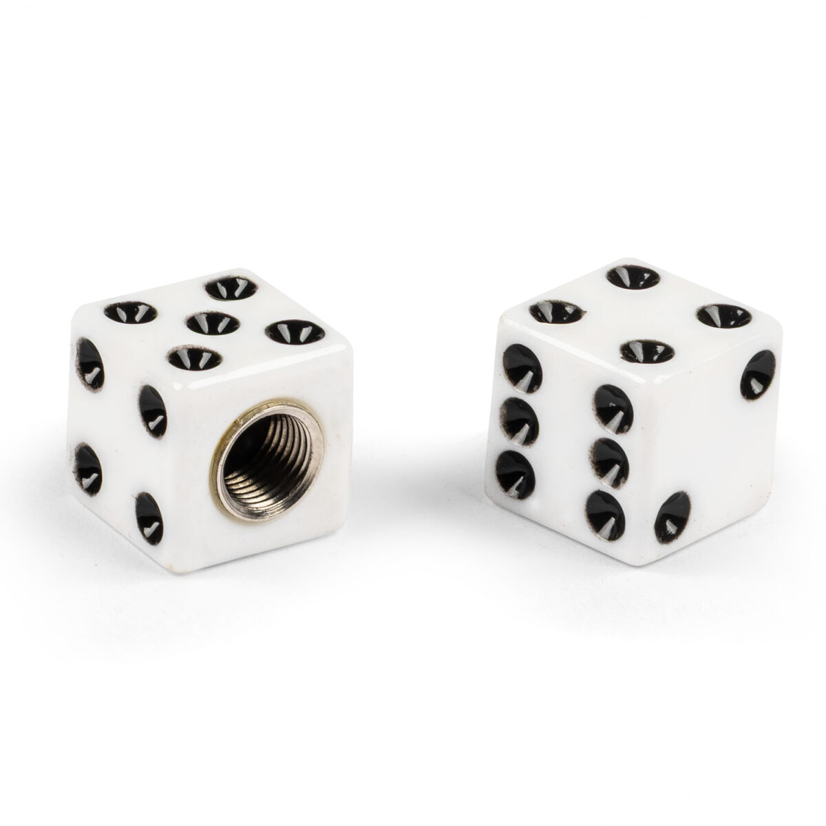 White Dice Valve Caps, Pair