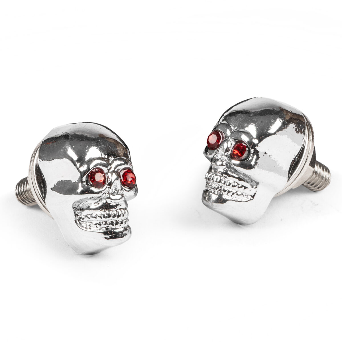 Chrome Skull Number License Plate Bolts, Pair