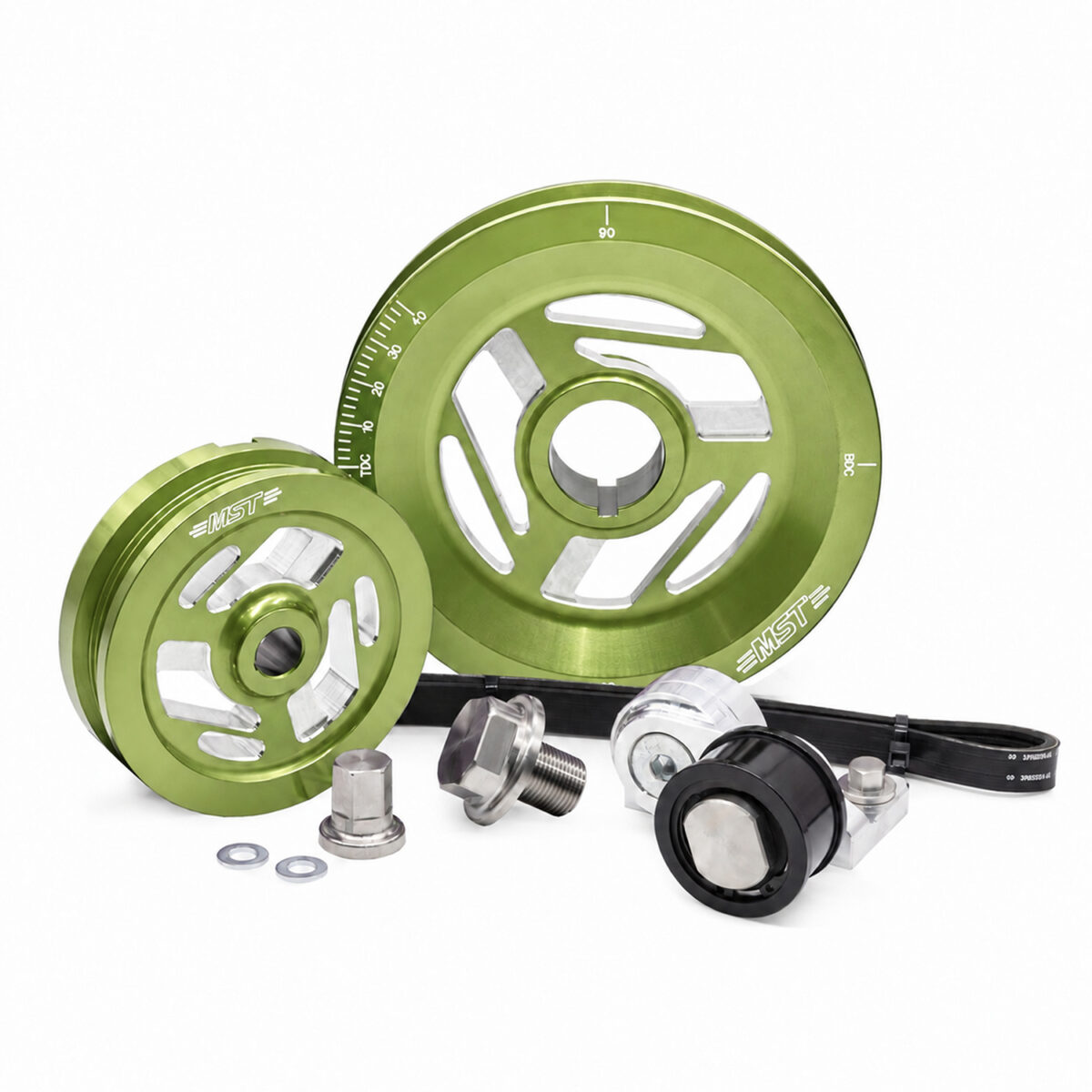 MST Excalibur Serpentine Pulley Kit, Lime Green, With Spring Loaded Tensioner