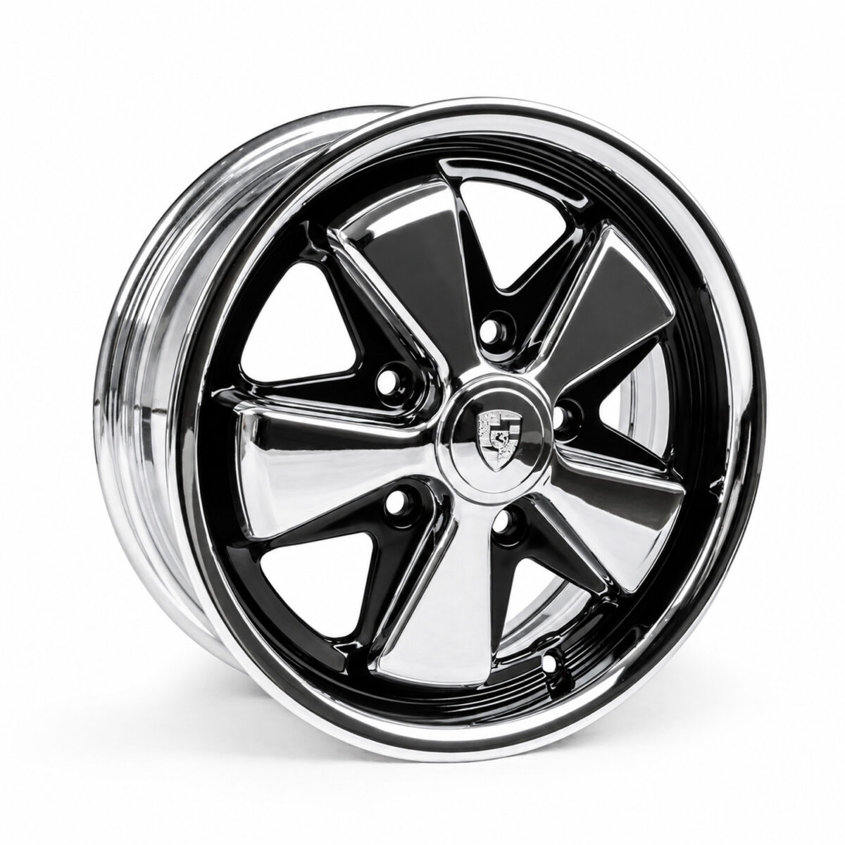 5.5" x 15" Chrome / Gloss Black Correctly Detailed Fuch 5x130 ET45
