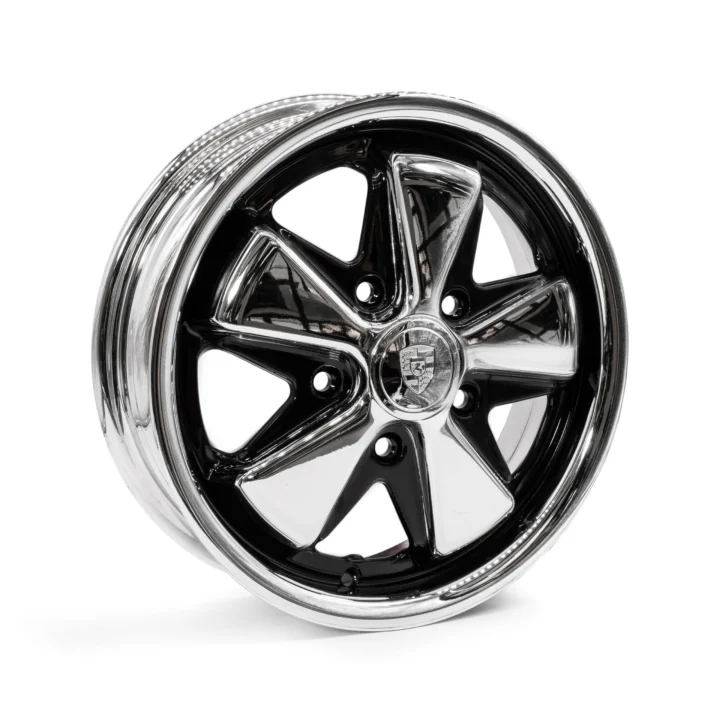 4.5" x 15" Chrome / Gloss Black Correctly Detailed Fuch 5x130 ET45