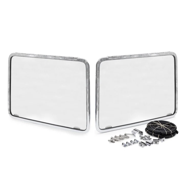 1955-67 Split Screen Triple Chrome Front Safari Pop Out Windows, Pair