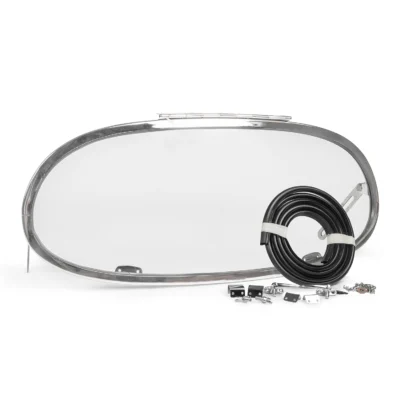 1953-57 Beetle Rear Oval Triple Chrome Pop-out Safari Window Frame with Glass Kit